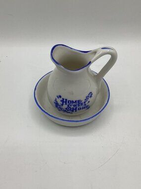 Miniature Porcelain Washing Pitcher & Bowl "Home Sweet Home" Vintage 2.5"H